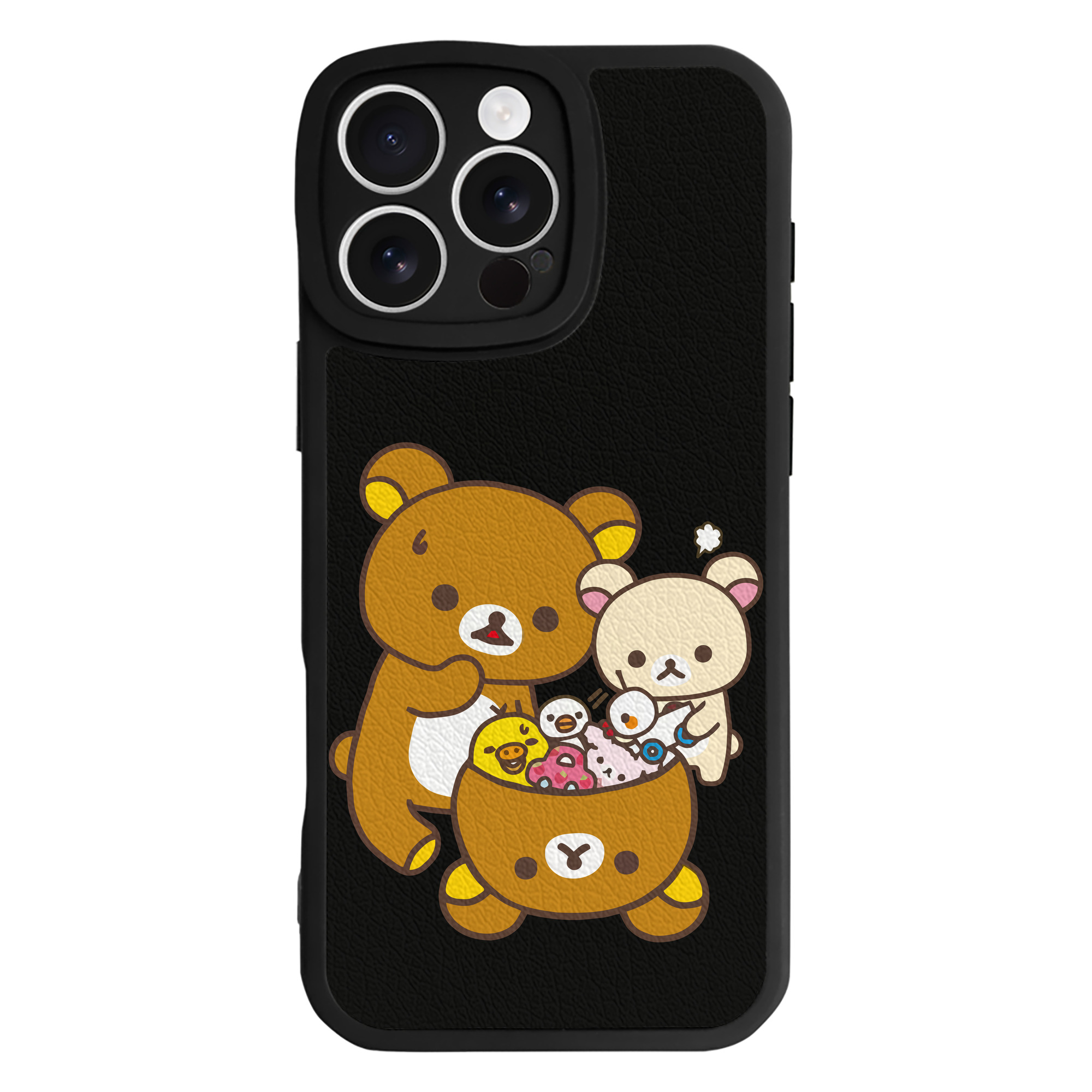 （画像用） リラックマ リラックマ キイロイトリ Rilakkuma Korilakkuma Kiiroitori 【iPhone 16シリーズ対応】シリコンスマホケース（レザー調） 材質：シリコン